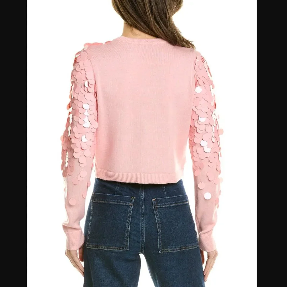 Alice + Olivia Delfina Cropped Wool Pailette Sweater - Picture 2 of 6